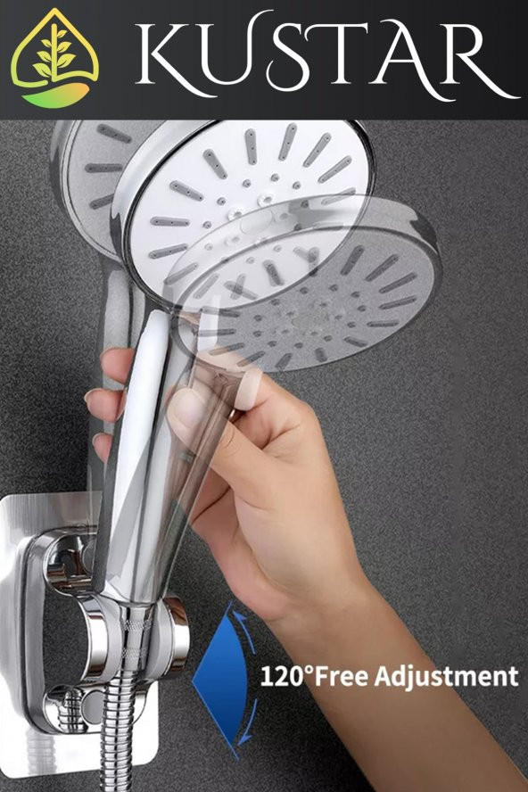 Kustar Krom Kendinden Yapışkanlı 15 Kg Taşıyabilen Nano Duş Başlığı Askısı Mafsal Kolay Temiz Kurulum - 3