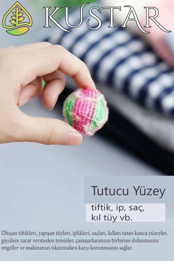 Kustar 6 Adet Sihirli Elbise Yıkama Kurutma Tiftik Temizleme Topları Saç Tüy Kıl İp Temizleme Topları - 2