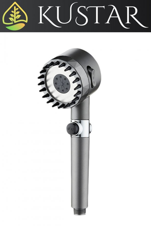 Kustar Sabit Yüksek Basınçlı Masaj Taraklı 3 Kademeli Aç Kapa Su Tasarruflu Filtreli Banyo Duş Başlığı - 4
