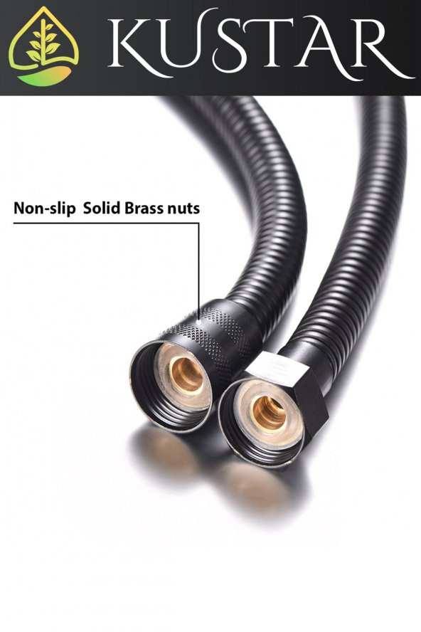 Kustar Siyah 1,5M Örgülü Duş Hortumu Ve 90 Derece Ayarlanabilir Siyah Duş Askısı 2Li Set - 4