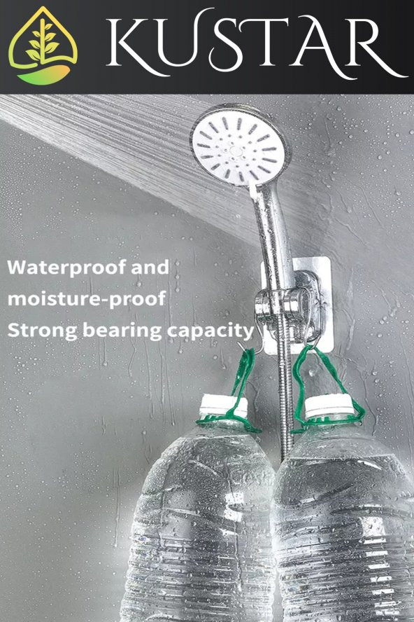 Kustar Krom Kendinden Yapışkanlı 15 Kg Taşıyabilen Nano Duş Başlığı Askısı Mafsal Kolay Temiz Kurulum - 4