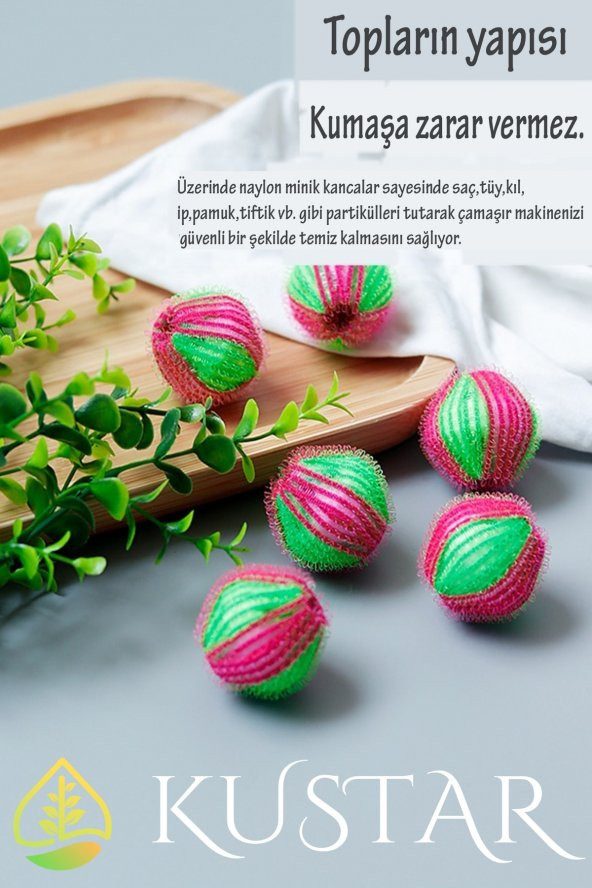 Kustar 6 Adet Sihirli Elbise Yıkama Kurutma Tiftik Temizleme Topları Saç Tüy Kıl İp Temizleme Topları - 3