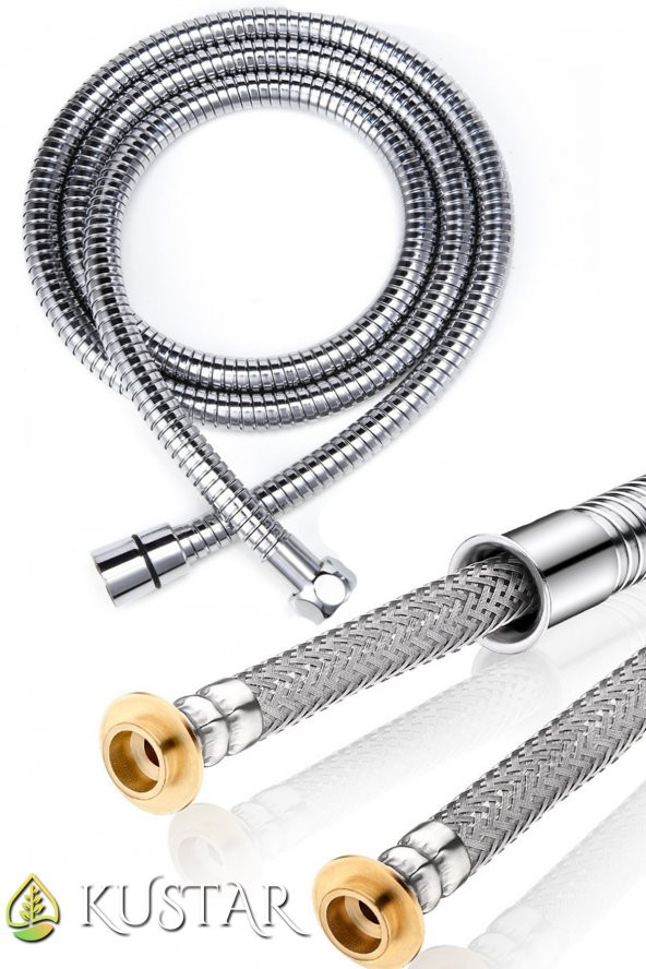 Kustar Çelik Örgülü Pirinç Somunlu Patlamaz Paslanmaz Yıpranmaz 150 Cm Banyo Duş Hortumu - 3