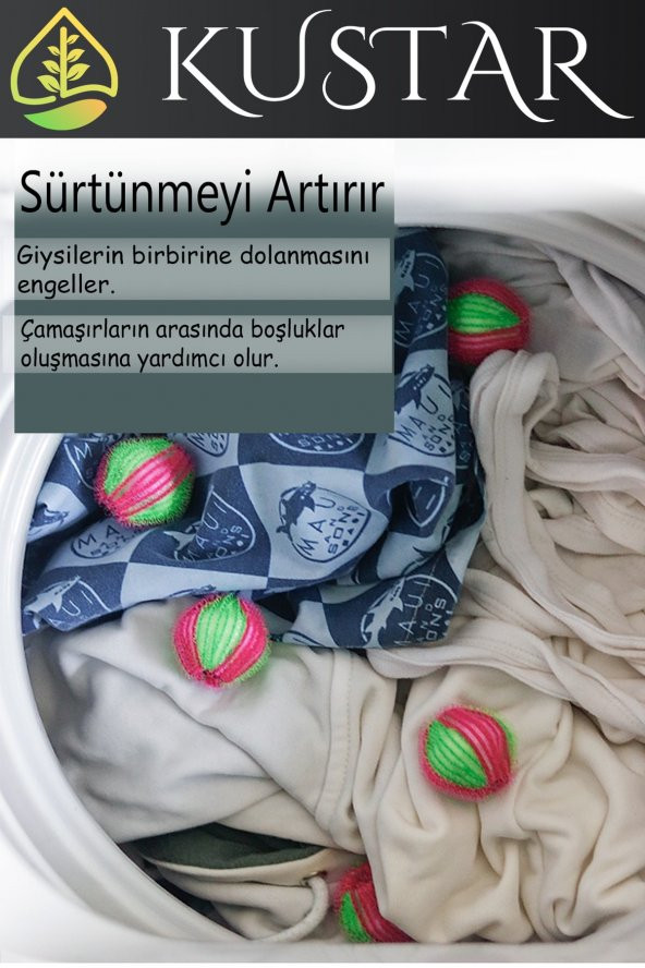Kustar 6 Adet Sihirli Elbise Yıkama Kurutma Tiftik Temizleme Topları Saç Tüy Kıl İp Temizleme Topları - 4
