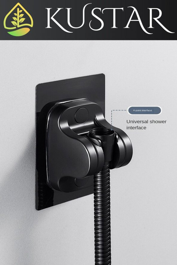 Kustar Siyah Kendinden Yapışkanlı 15 Kg Taşıyabilen Nano Duş Başlığı Askısı Mafsal Kolay Temiz Kurulum - 3