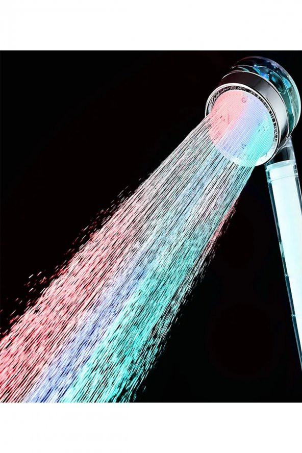 Kustar Rgb Led Işıklı Filtreli Tasarruflu Duş Başlığı Isıya Göre Renk Değiştiren Başlık