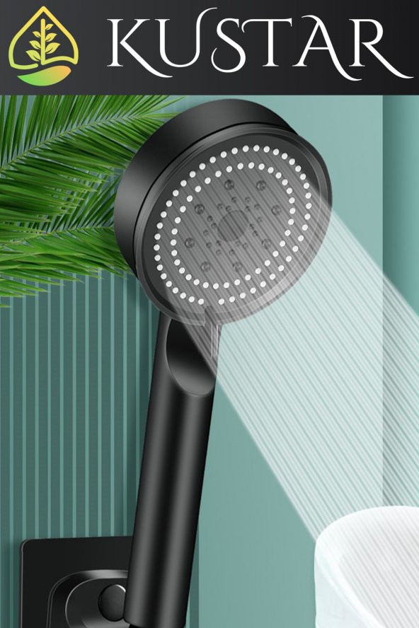 Kustar 5 Fonksiyonlu Spray Modlu Siyah Duş Seti 1,5M Örgülü Duş Hortumu Ve Askı - 2