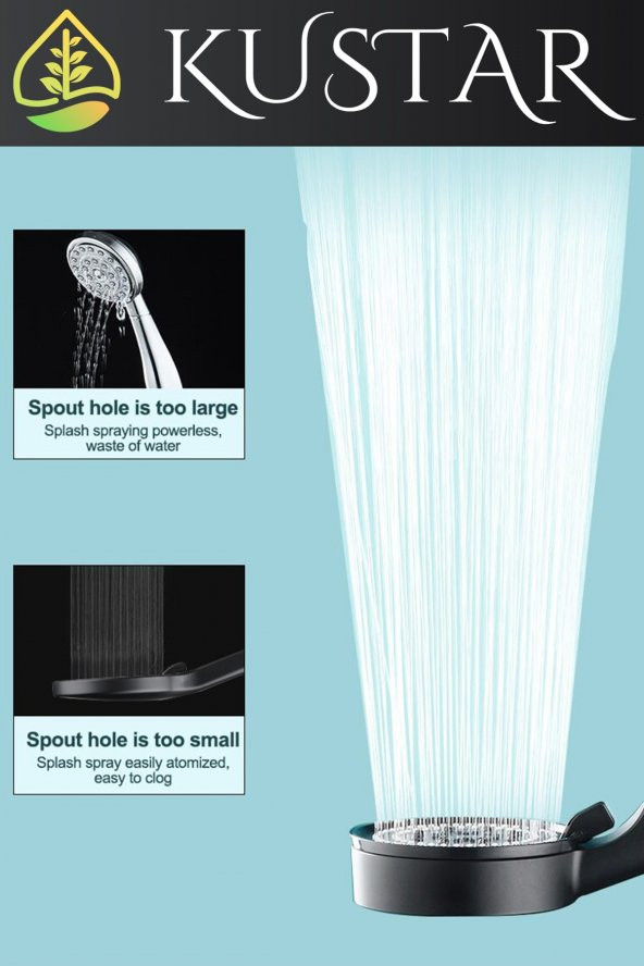Kustar 5 Fonksiyon Royal Duş Başlığı Kendinden Yapışkanlı Duş Askısı 1,5 Örgülü Siyah Duş Hortumu Duş Seti - 4