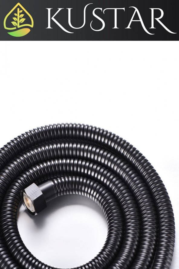 Kustar Siyah 1,5M Örgülü Duş Hortumu Paslanmaz Aşınmaz Kaliteli Iplik Örgü - 2