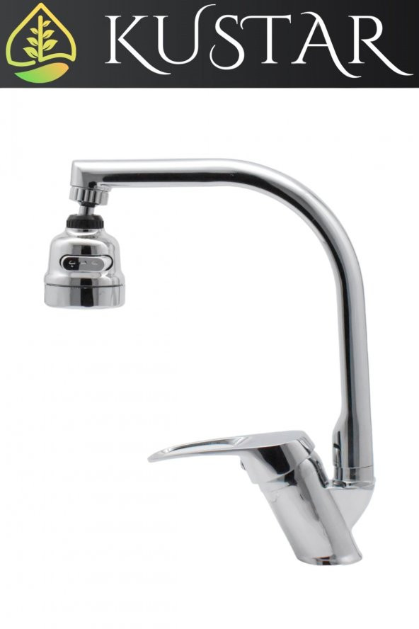 Kustar 3 Fonksiyonlu 180 Döner Başlıklı Aç Kapa Mix Krom Tyal Mutfak Eviye Bataryası - 3