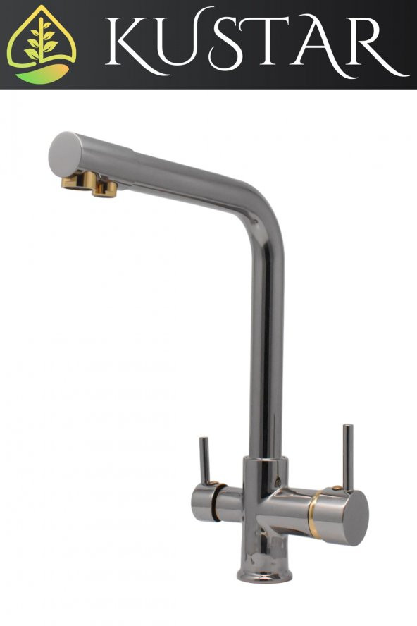Kustar 3 Yollu Mutfak Eviye Bataryası Füme Gold Arıtma Çıkışlı Batarya