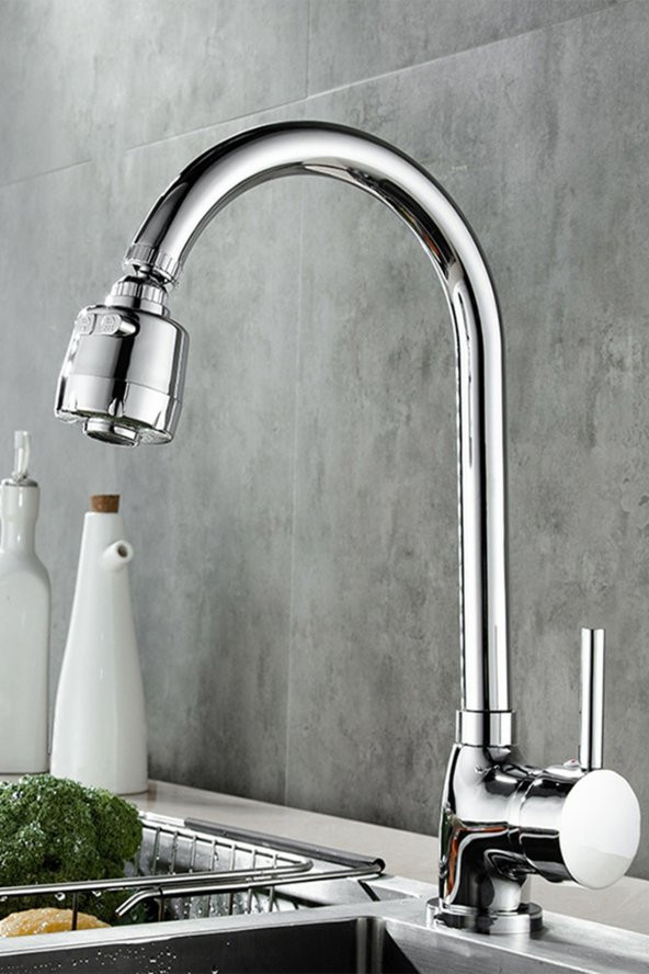 Kustar 3 Fonksiyonlu Oynar Başlıklı Krom Çubuk Kol Mutfak Evye Bataryası - 2