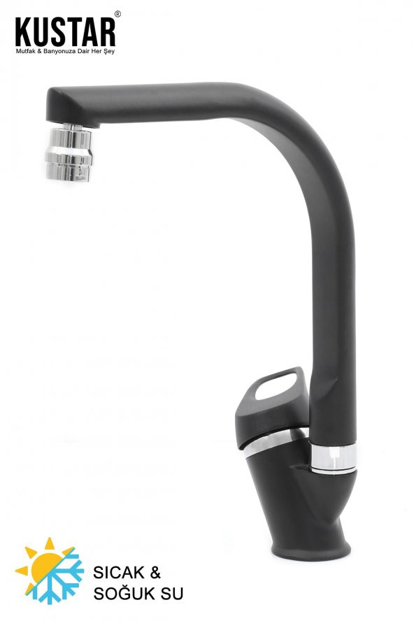 Kustar Siyah Oynar Perlatörlü Oslo Mix Mutfak Eviye Bataryası L Borulu Garantili