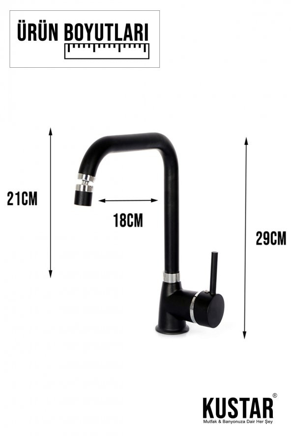 Kustar Varna Siyah Mutfak Evye Bataryası 360 Oynar Perlatörlü - 3