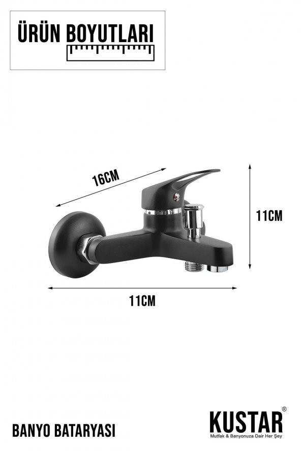 Kustar Mix Siyah 3Lü Banyo Duş Mutfak Ve Lavabo Batarya Seti - 2