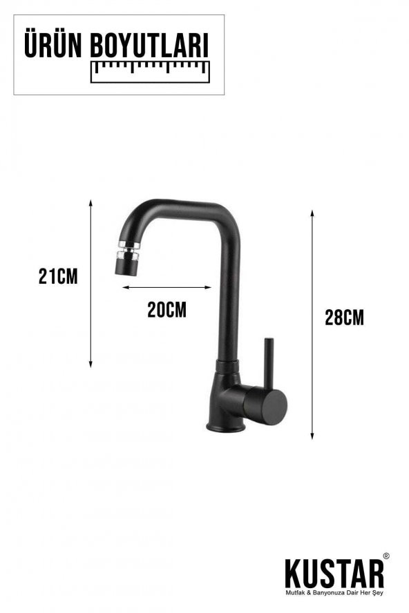 Kustar Santa Komple Siyah Mutfak Evye Bataryası 360 Oynar Perlatörlü - 2