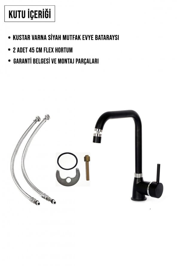 Kustar Varna Siyah Mutfak Evye Bataryası 360 Oynar Perlatörlü - 4