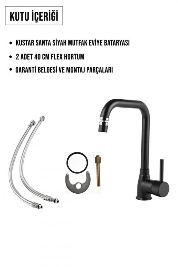 Kustar Santa Komple Siyah Mutfak Evye Bataryası 360 Oynar Perlatörlü - 3