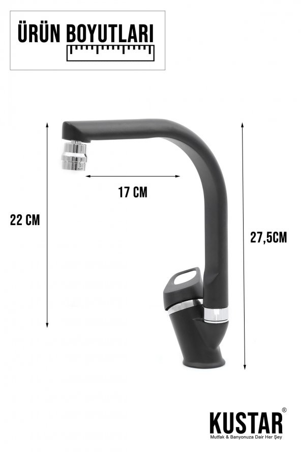 Kustar Siyah Oynar Perlatörlü Oslo Mix Mutfak Eviye Bataryası L Borulu Garantili - 4