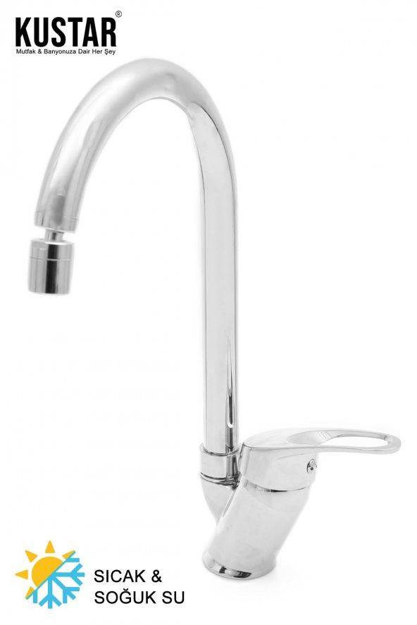 Kustar Krom Mix Kuğu Borulu Mutfak Eviye Bataryası Oynar Perlatörlü