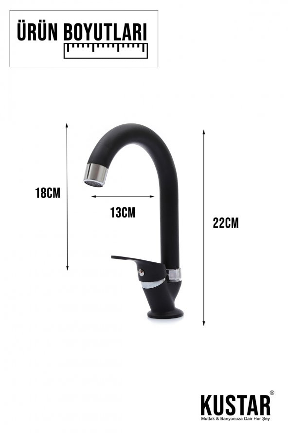 Kustar Tek Su Girişli Mat Siyah Mix Lavabo Bataryası Aç Kapa Musluk - 3