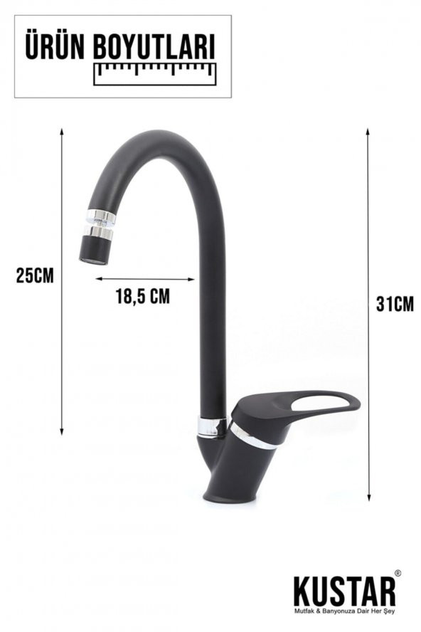 Kustar Olinda Siyah Mutfak Evye Bataryası 360 Oynar Perlatörlü - 4