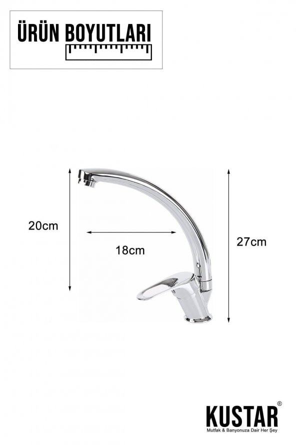Kustar Krom Kuğu Borulu Mutfak Evye Bataryası Garantili Çift Girişli - 3