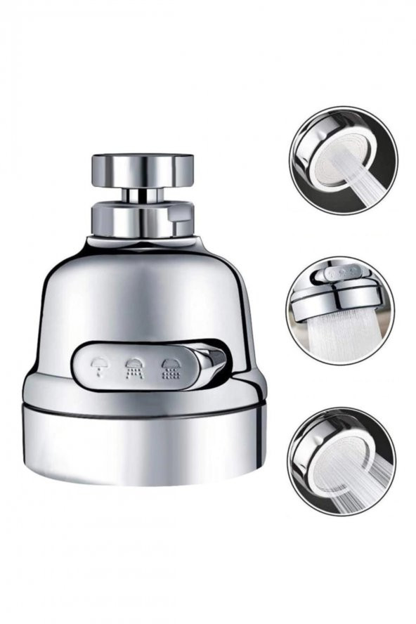 Kustar Tasarruflu Oynar Başlık Krom 3 Fonksiyonlu Musluk Başlığı - 3