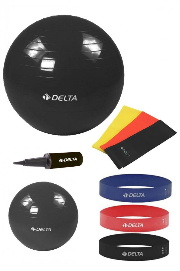 Delta 85-20 cm Pilates Topu 3lü Pilates Bandı 3lü Squat Bandı Direnç Lastiği Şişirme Pompası Seti - 1