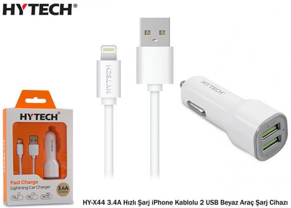Hytech HY-X44 3.4A Hızlı Şarj iPhone Lightning Kablolu Araç Şarj Seti