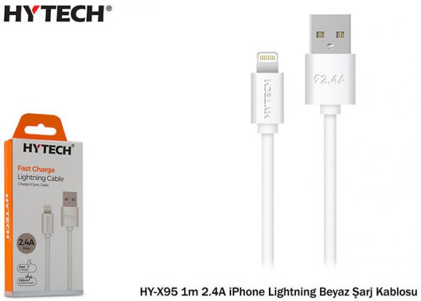 Hytech HY-X95 1m 2.4A iPhone Lightning Beyaz Şarj Kablosu