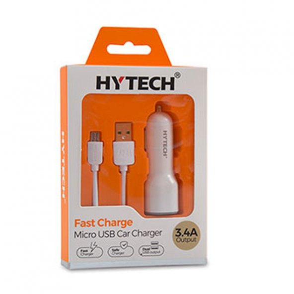 Hytech HY-X42 3.4A Hızlı Şarj Micro USB Kablolu 2 USB Beyaz Araç Şarj Cihazı