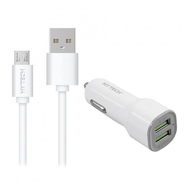 Hytech HY-X42 3.4A Hızlı Şarj Micro USB Kablolu 2 USB Beyaz Araç Şarj Cihazı - 2