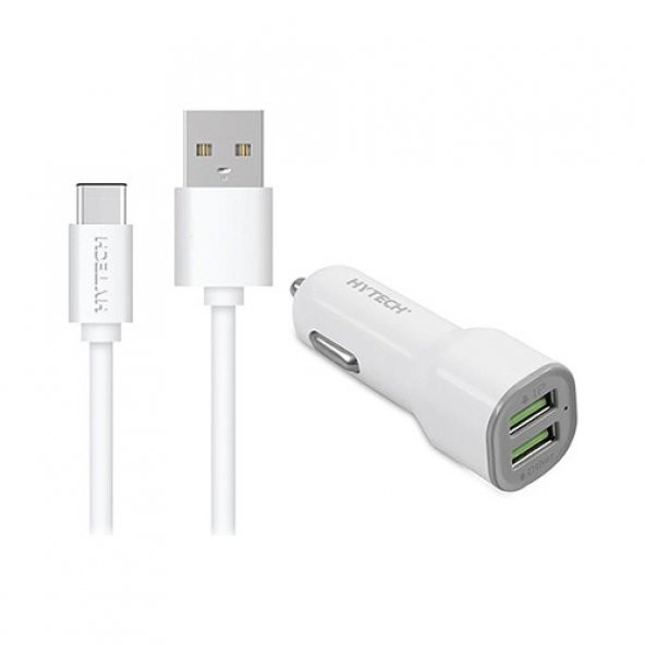 Hytech HY-X46 3.4A Hızlı Şarj Type-C Kablolu 2 USB Beyaz Araç Şarj Cihazı - 2