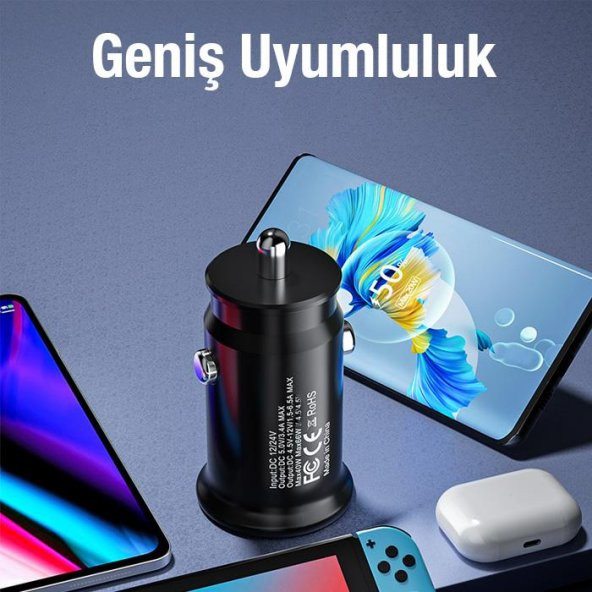 Ally TE-P10 USB ve Type-C Çıkışlı Araç Içi Çakmaklık Hızlı Şarj Başlığı - 4