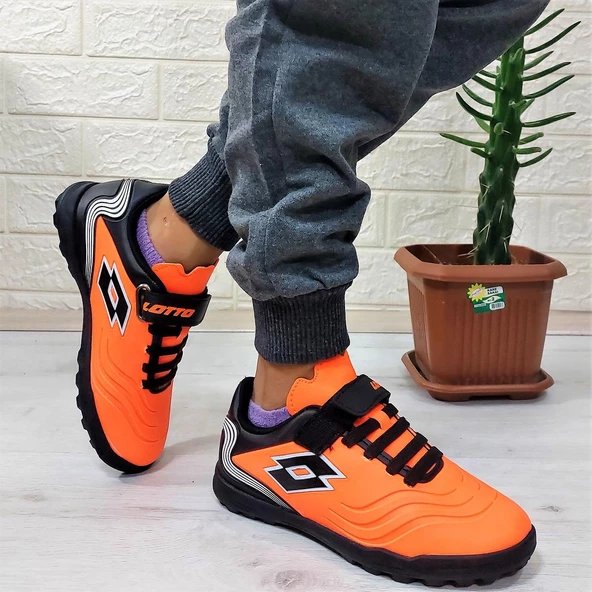 Lotto Rapsodı Turuncu-Siyah Erkek Çocuk Halı Saha Futbol Ayakkabı - 4
