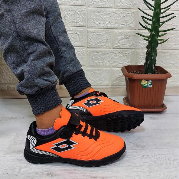 Lotto Rapsodı Turuncu-Siyah Erkek Çocuk Halı Saha Futbol Ayakkabı - 2