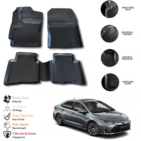 Toyota Corolla 2019 Sonrası 3D Havuzlu Paspas OTL ürün görseli 1