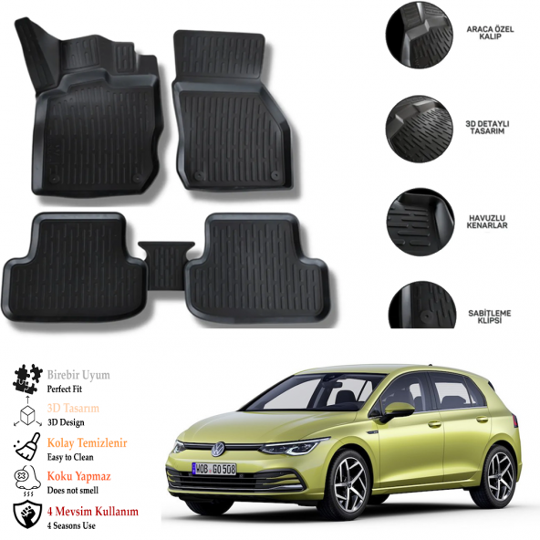 Vw Golf 8 Manuel 3D Havuzlu Paspas OTL ürün görseli 1