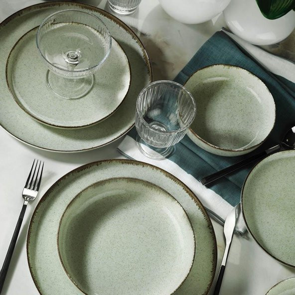 Kütahya Porselen Moderna 24 Parça Yemek Takımı Pearl P03 Yeşil - 2