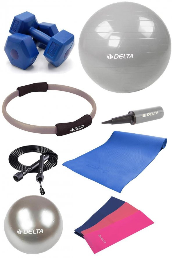 Delta PGS 85 cm Pilates Topu Çemberi 4 mm Minder 2 kg Dambıl Seti