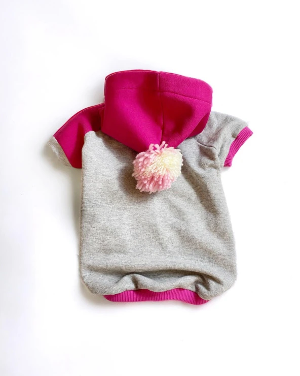 Pink PON Gri Kapşonlu Sweatshirt Köpek Kıyafeti 2XL (5 -6,5 Kg ) - 3