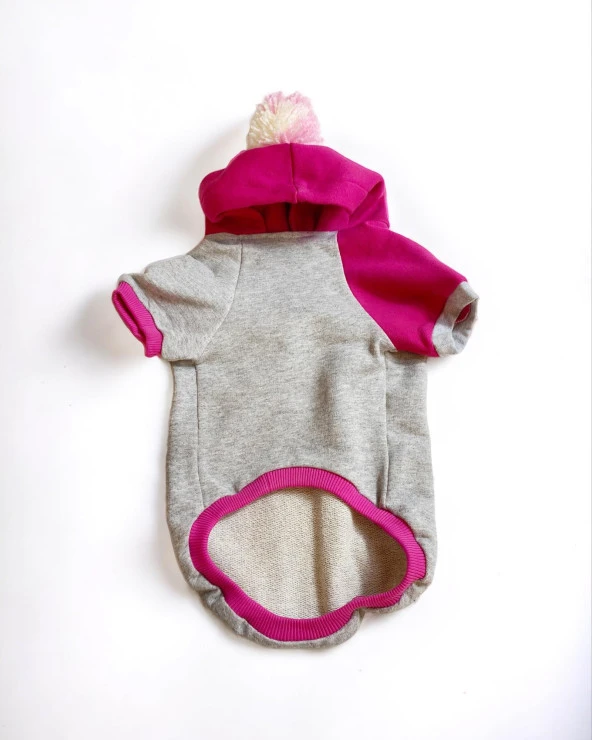 Pink PON Gri Kapşonlu Sweatshirt Köpek Kıyafeti 2XL (5 -6,5 Kg ) - 4