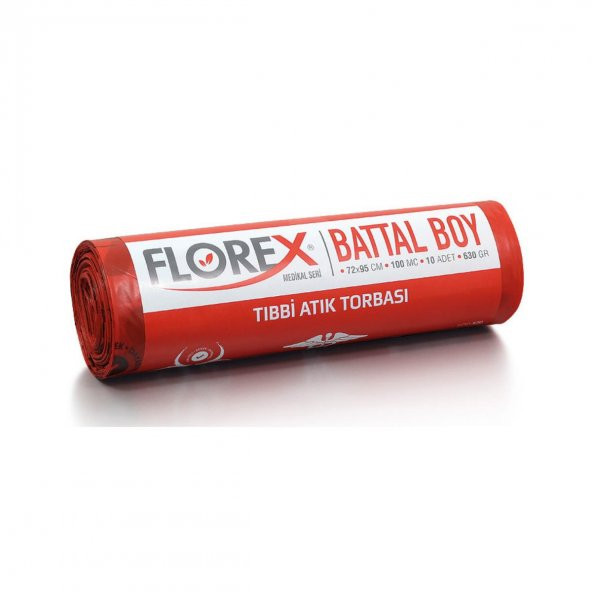 FLOREX - TIBBİ ATIK ÇÖP POŞETİ BATTAL 72X95 BASKILI KIRMIZI 10 YAPRAK - 1 RULO