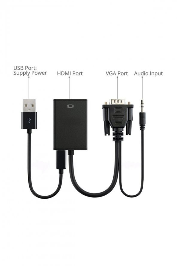 VGA to HDMI  Dönüştürücü + Ses + USB Power - 20cm