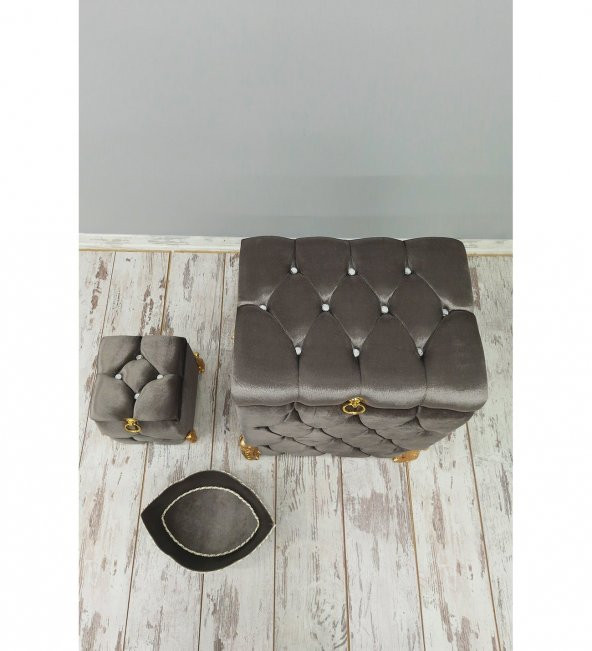Bonny Home Kapitone MDF Antrasit Renk 3lü Çamaşır Sepeti Kirli Sepeti Banyo Seti - 2