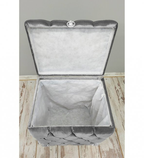 Bonny Home Kapitone MDF Gri Renk 3lü Çamaşır Sepeti Kirli Sepeti Banyo Seti - 5