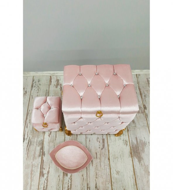 Bonny Home Kapitone MDF Pudra Renk 3lü Çamaşır Sepeti Kirli Sepeti Banyo Seti - 2