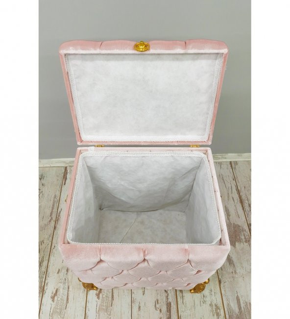 Bonny Home Kapitone MDF Pudra Renk 3lü Çamaşır Sepeti Kirli Sepeti Banyo Seti - 5