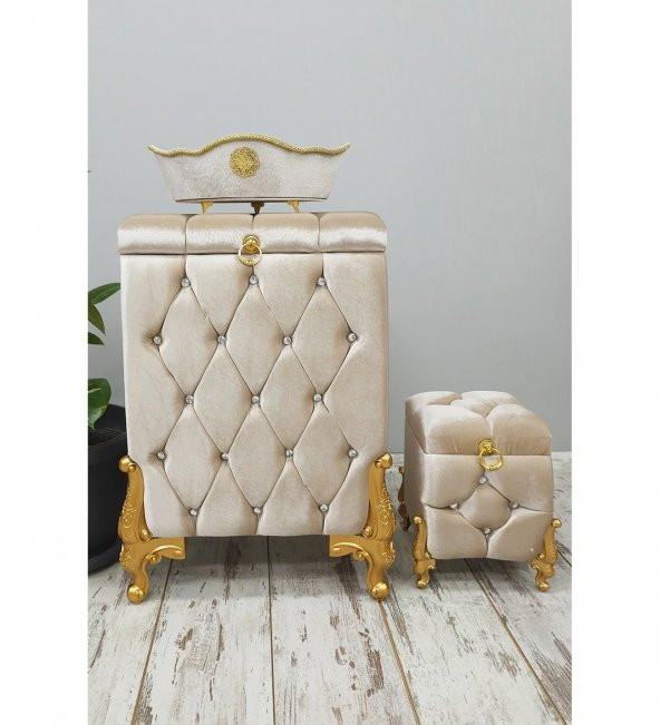 Bonny Home Kapitone MDF Vizon Renk 3lü Çamaşır Sepeti Kirli Sepeti Banyo Seti